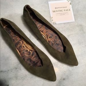 olive green pointed flats